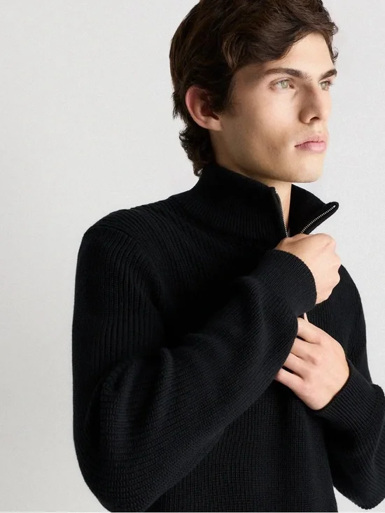 Quince Black Half-Zip Ribbed Sweater - Picture 3 of 7